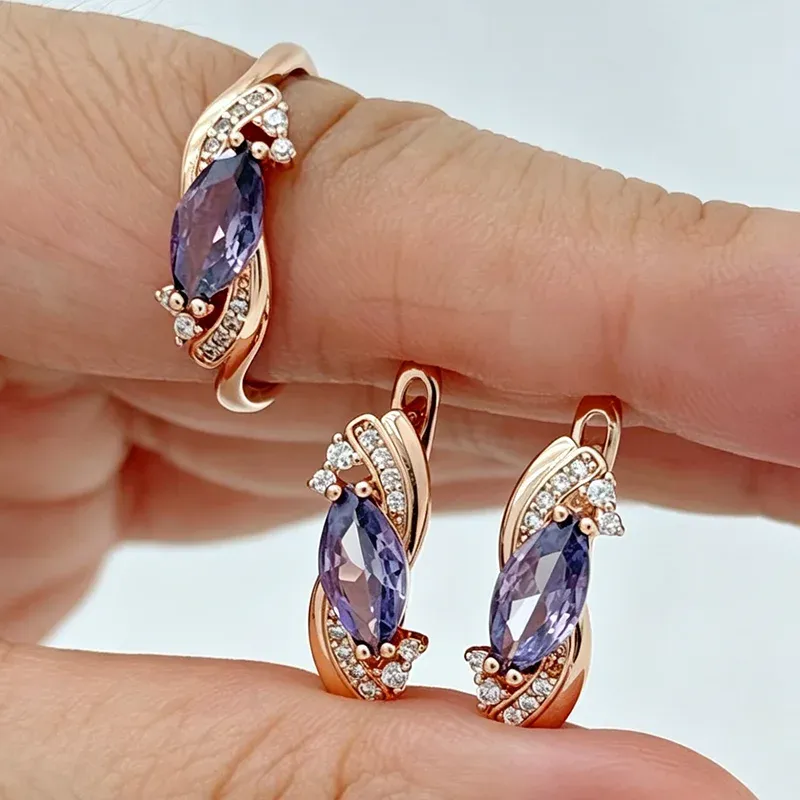 Rose Gold 585 Ring Earrings for Women 1