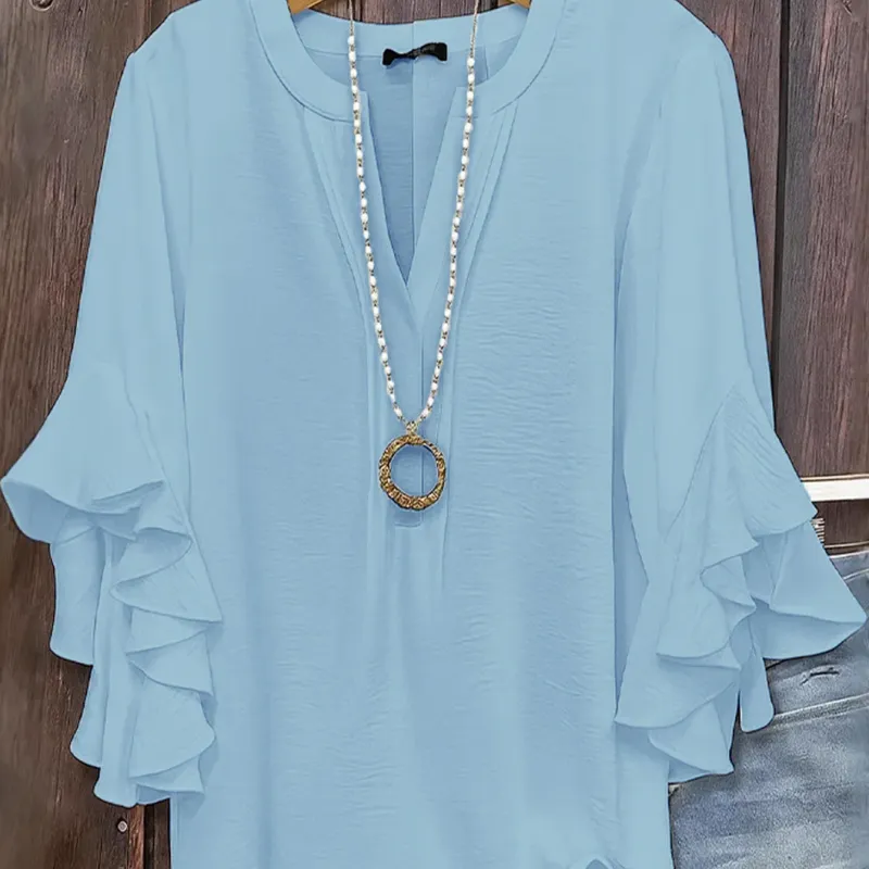 Women's V Neck Ruffle Chiffon Blouse 2