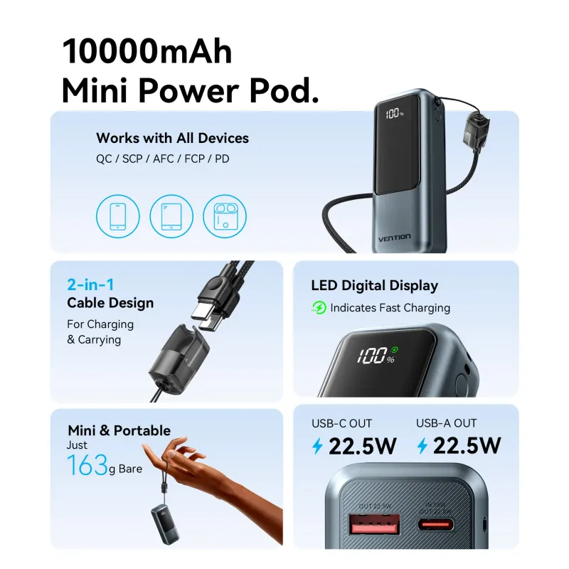 Vention 10000mAh Mini Power Bank 22.5W 2