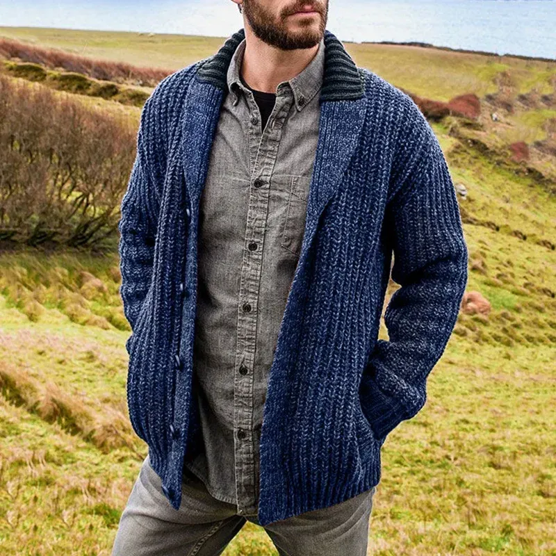 Men's Shawl Collar Cable Knit Cardigan 2