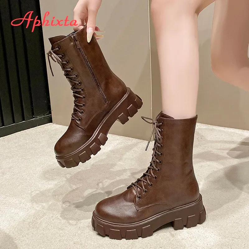 Aphixta Modern Ankle Boots Brown Big Size 1