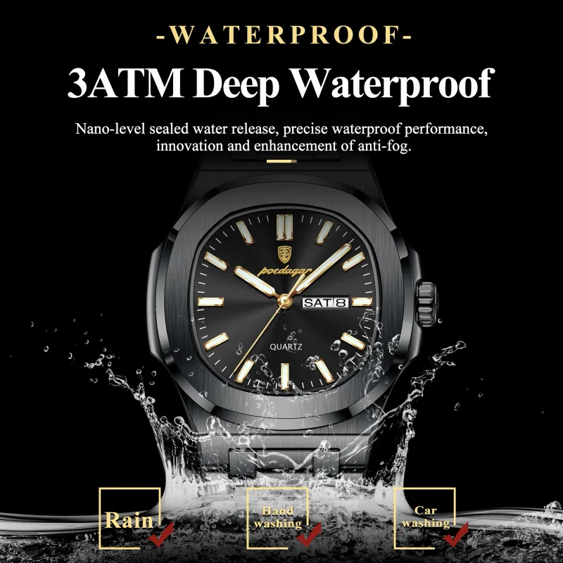 POEDAGAR Luxury Square Men's Watch 3