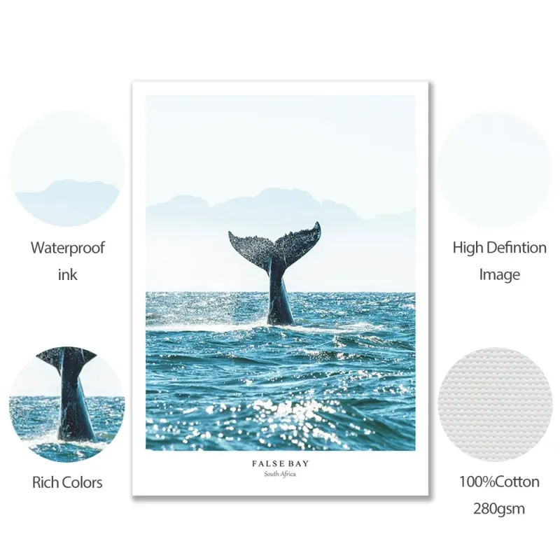 Minimalist Blue Whale Tail Canvas Art 6