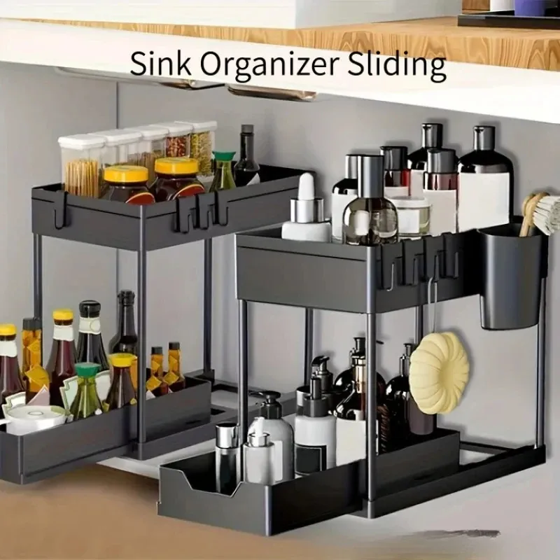 2 Tier Sliding Under Sink Organizer Rack 2