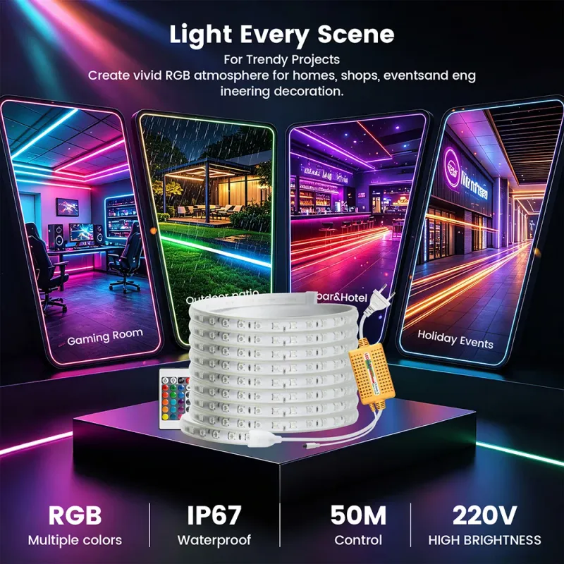 220V RGB LED Strip Light Kit with Remote 6