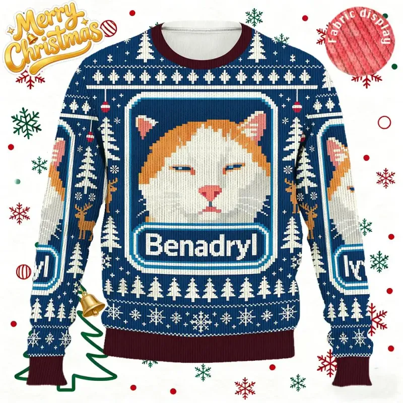 Funny Benadryl Cat Christmas Sweatshirt 1