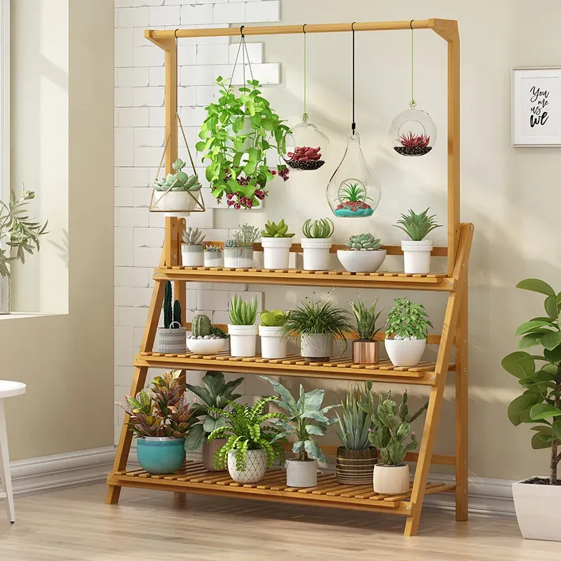 Folding Bamboo 3-Tier Plant Stand 3