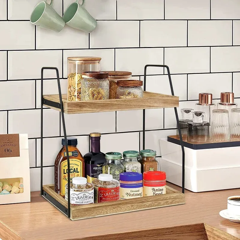 2-Tier Wooden Coffee Station Organizer 3
