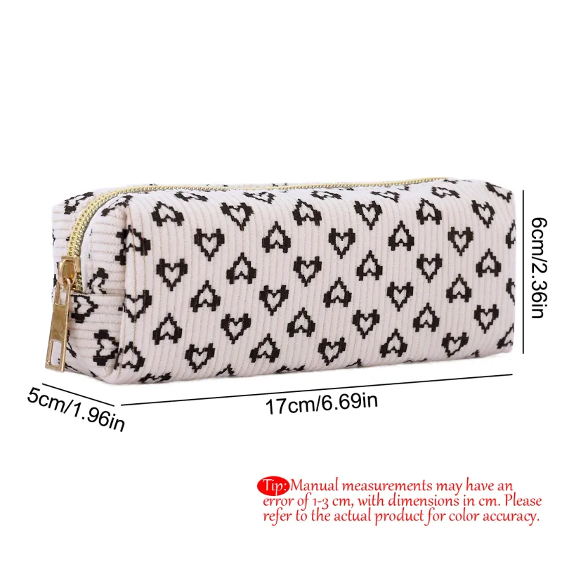 Heart Print Corduroy Pencil Case 4