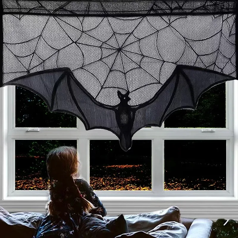 Halloween Lace Bat Spider Tablecloth 2
