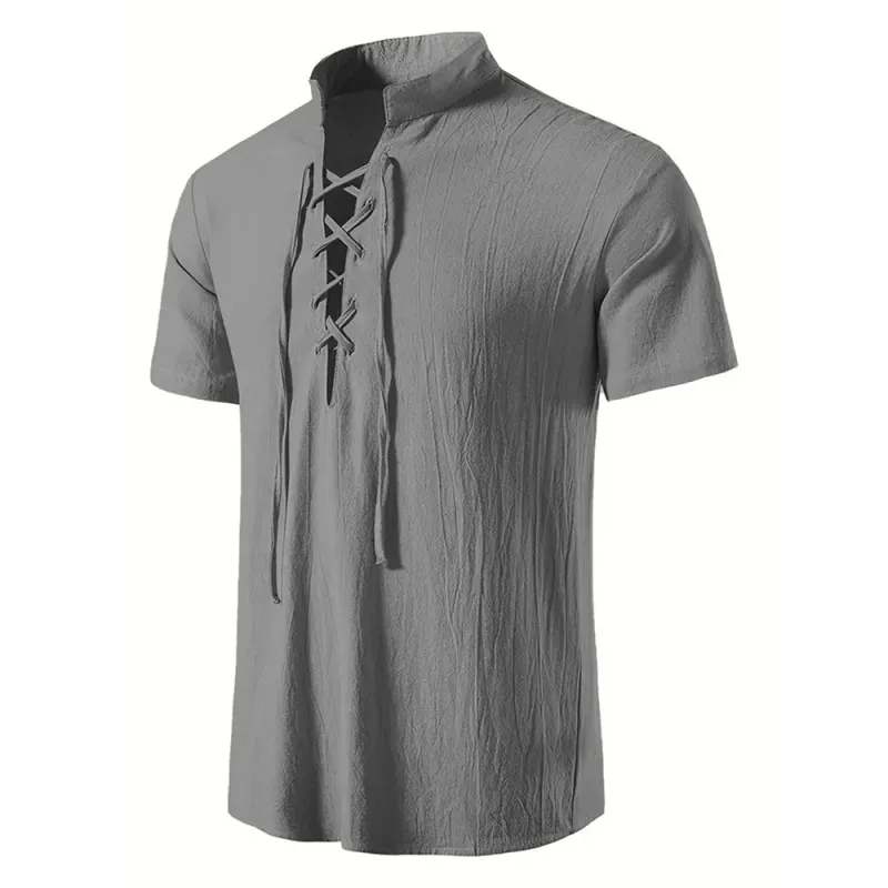 Men's Retro Cotton Linen V-Neck Shirt 3