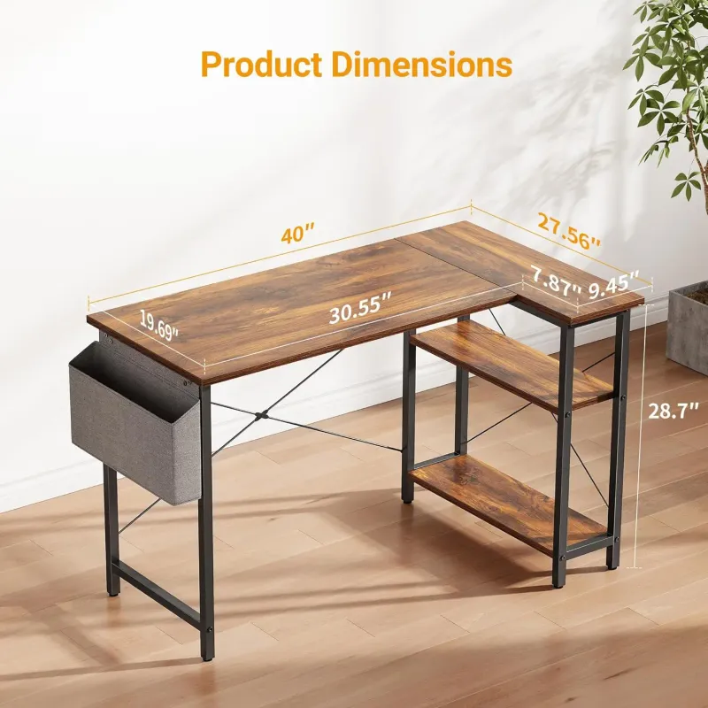 40" L-Shaped Computer Desk with Storage 3