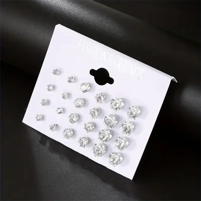 12 Pairs Zircon Stud Earrings Set 3