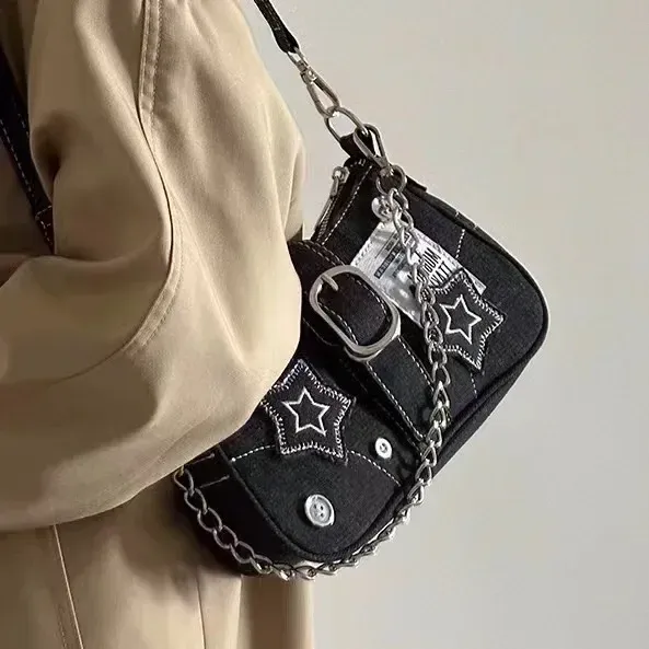 Y2K Retro Canvas Underarm Chain Bag 6