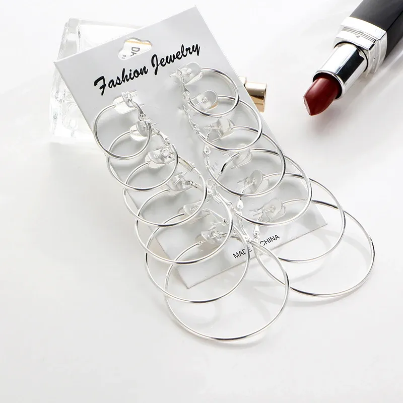6-Pair Gold & Silver Hoop Earrings Set 2