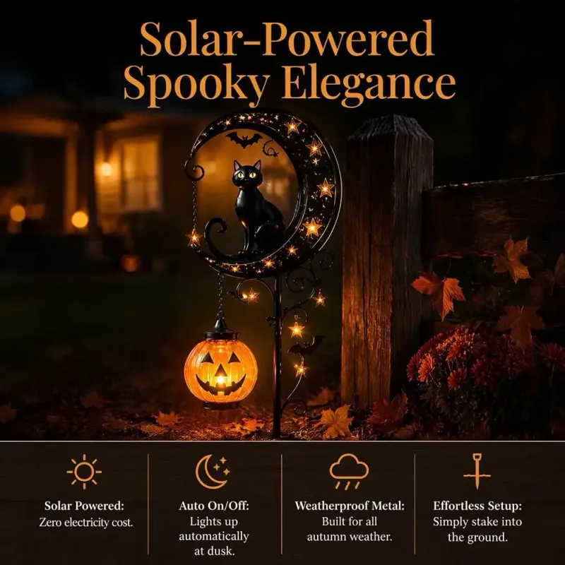 Halloween Cat & Pumpkin Solar Stake 2