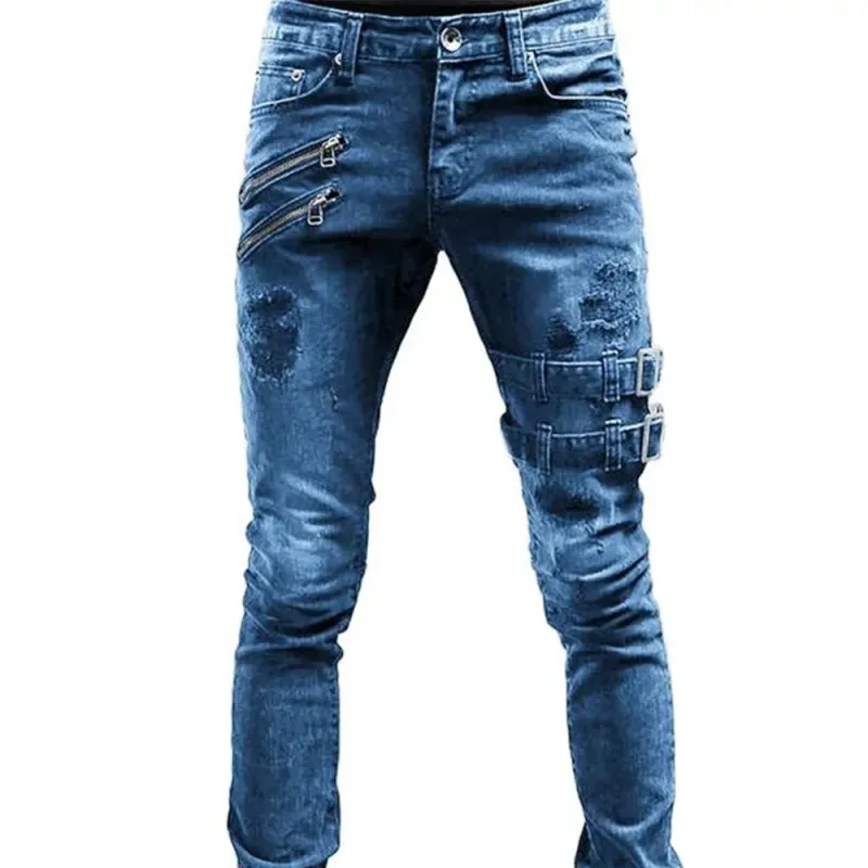 Retro Moto Biker Elastic Jeans - Y2K Streetwear 5