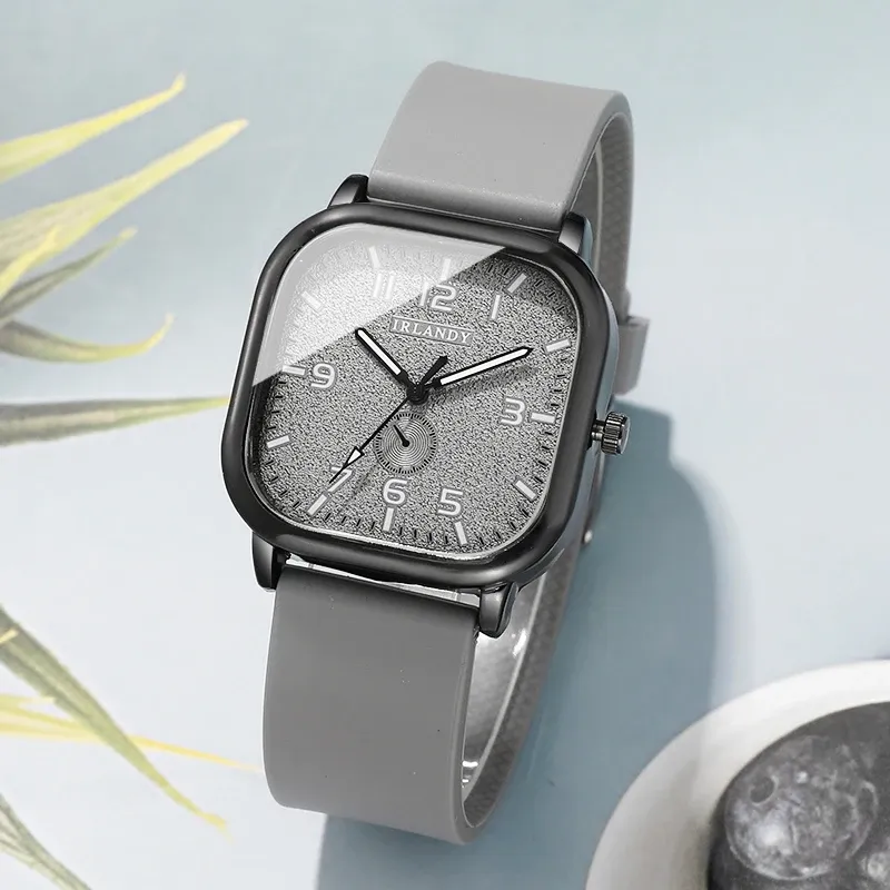 Square Dial Silicone Strap Quartz Watch 6